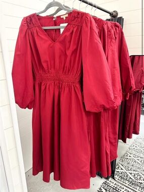 Brick Red Smocked Cotton Midi Dress - NWT, size S/M/L
